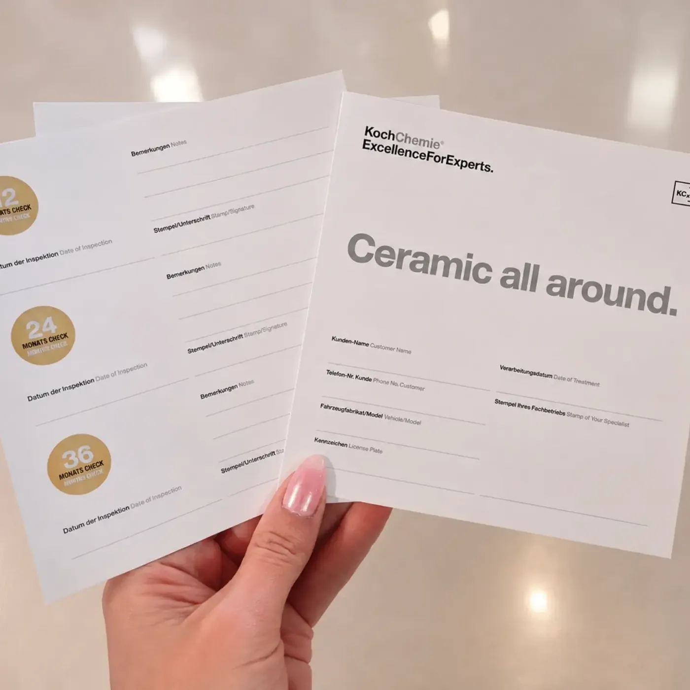 Koch Chemie ceramic coating certificate with 12, 24 and 36-month checks