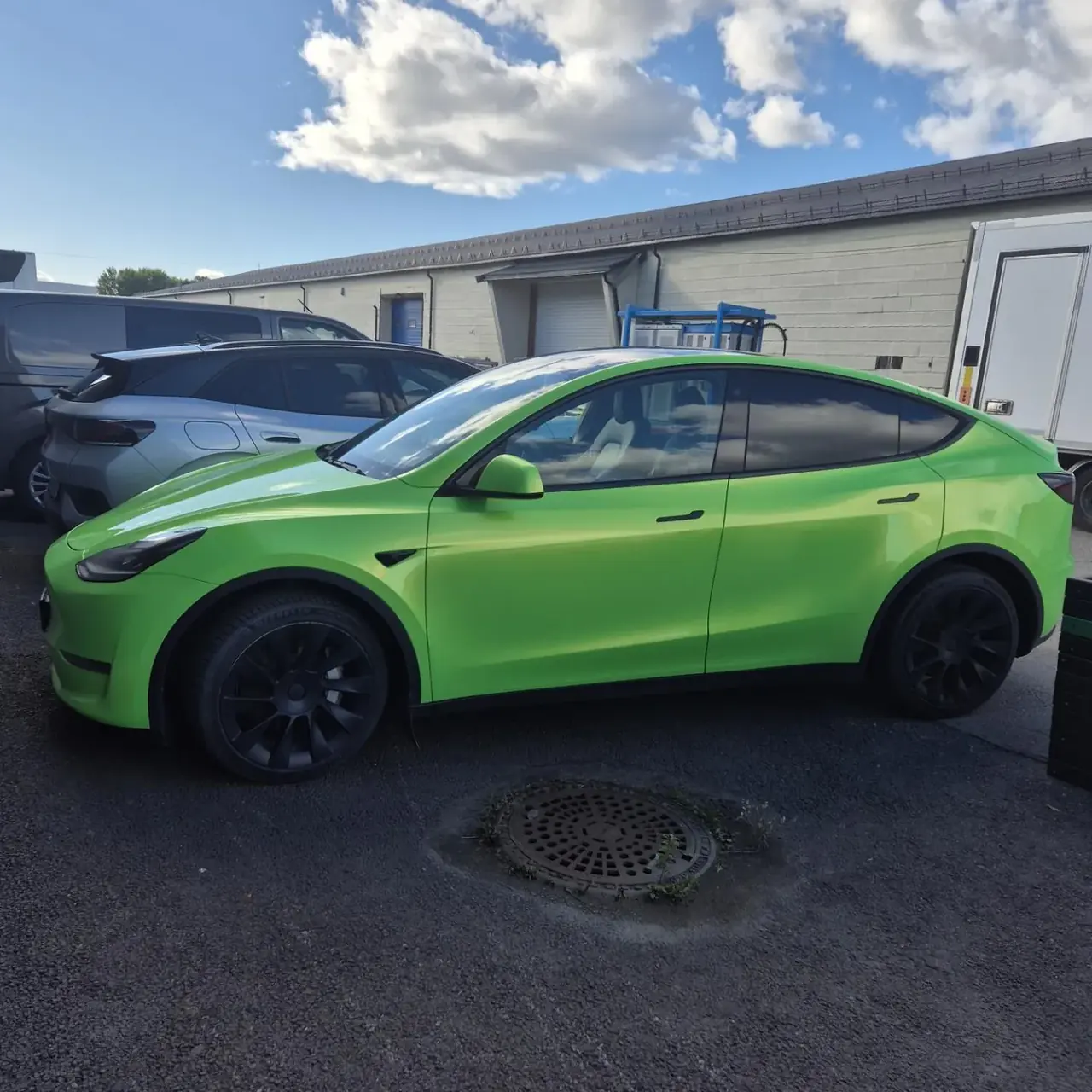 Tesla Model Y in lime green