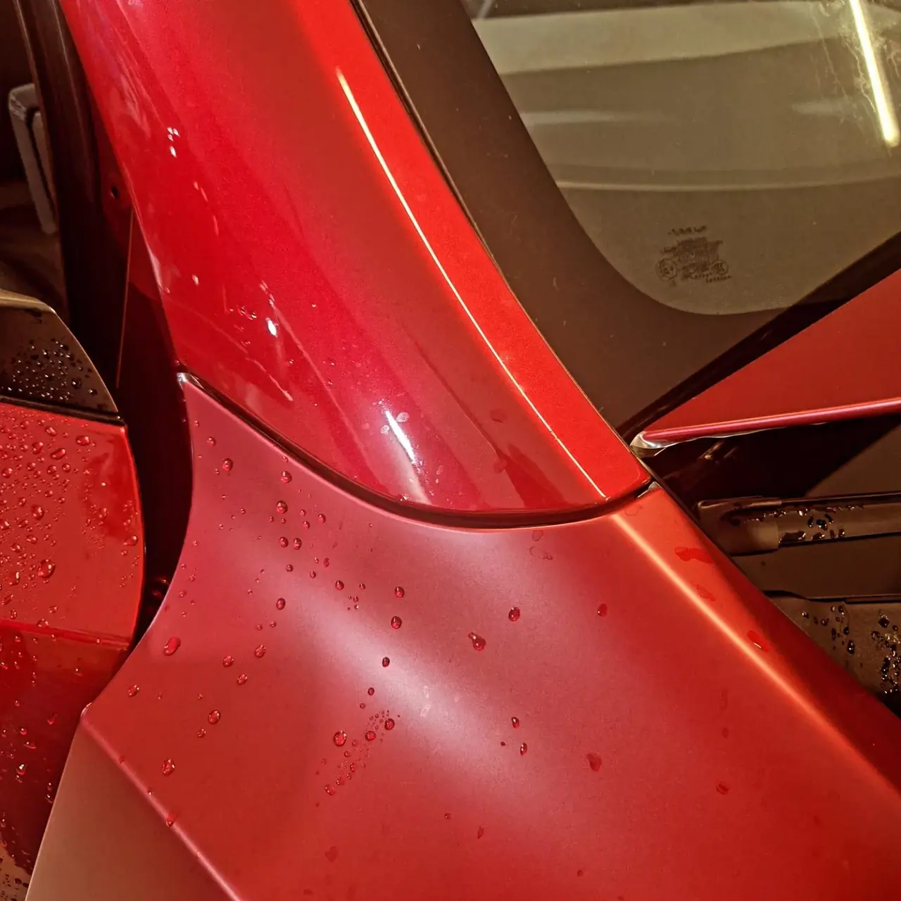 Red Tesla, gloss next to satin